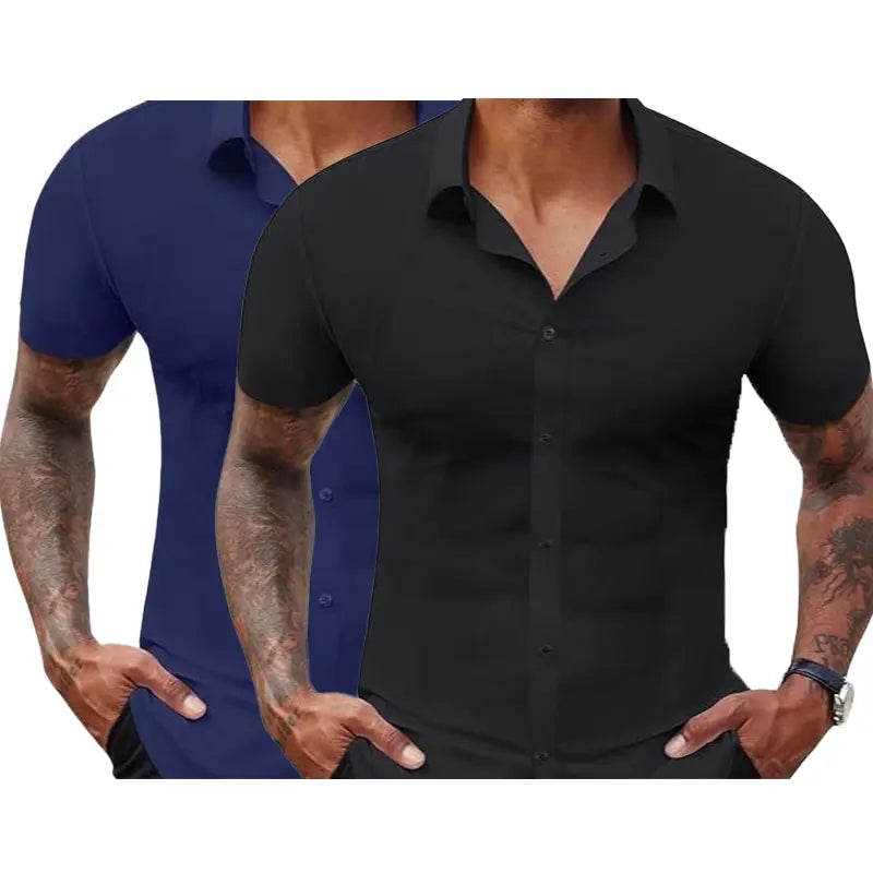 2-Pack Men's Stretch Slim Fit Business Shirts Muscle Fit