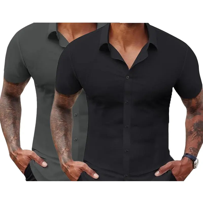 2-Pack Men's Stretch Slim Fit Business Shirts Muscle Fit