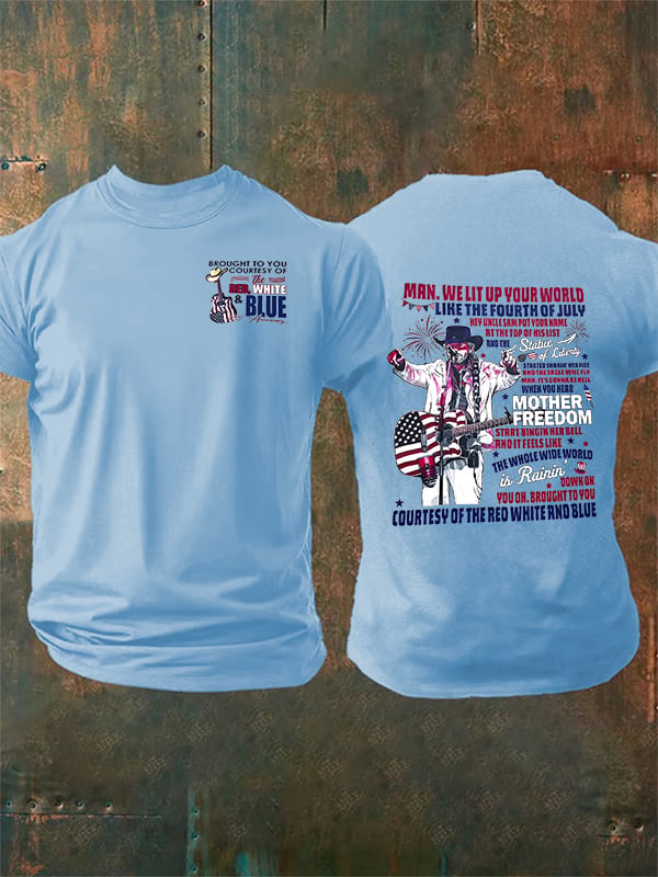 Camiseta de hombre con estampado rojo, blanco y azul