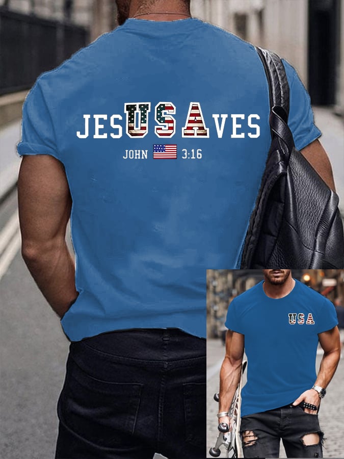 Vintage-T-Shirt für Herren aus den USA mit Aufdruck „Jesus Saves“ und Rundhalsausschnitt