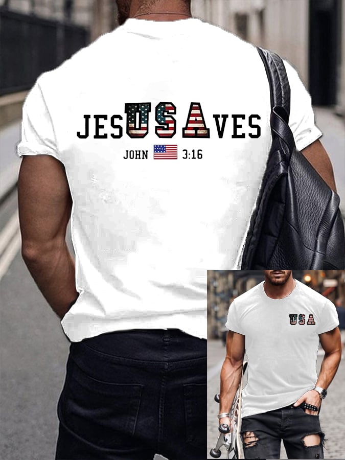 Vintage-T-Shirt für Herren aus den USA mit Aufdruck „Jesus Saves“ und Rundhalsausschnitt