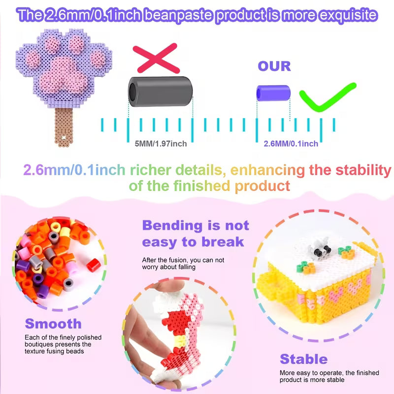 Füllbeutel für 2,6 mm große, mehrfarbige Perler-Perlen, DIY-Perlen-Set, inklusive Aufhängeschnur, Schlüsselanhänger, quadratischer Steckplatte, Aufbewahrungsbox, Pinzette, geeignet für Geburtstage, Schulabschlüsse, Valentinstag, Ostern und andere Anlässe.