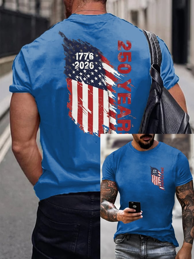 T-shirt décontracté imprimé pour homme, commémorant le 250e anniversaire américain