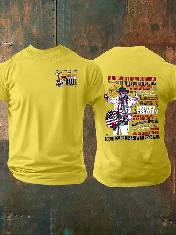 Camiseta de hombre con estampado rojo, blanco y azul
