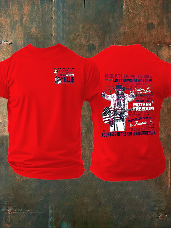 Camiseta de hombre con estampado rojo, blanco y azul