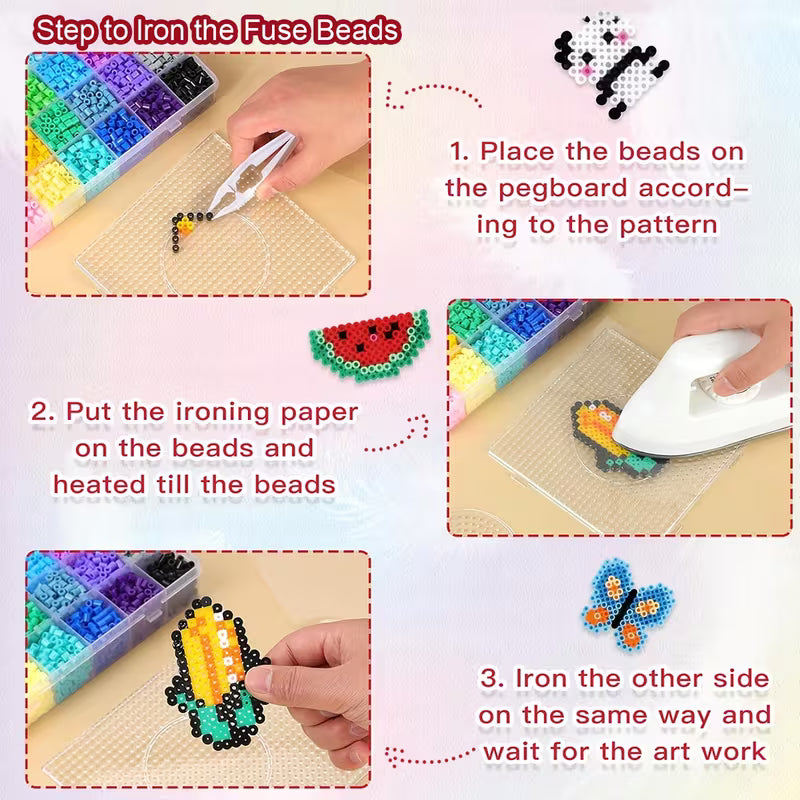 Füllbeutel für 2,6 mm große, mehrfarbige Perler-Perlen, DIY-Perlen-Set, inklusive Aufhängeschnur, Schlüsselanhänger, quadratischer Steckplatte, Aufbewahrungsbox, Pinzette, geeignet für Geburtstage, Schulabschlüsse, Valentinstag, Ostern und andere Anlässe.
