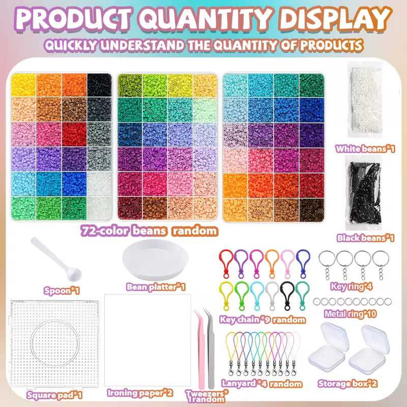 Füllbeutel für 2,6 mm große, mehrfarbige Perler-Perlen, DIY-Perlen-Set, inklusive Aufhängeschnur, Schlüsselanhänger, quadratischer Steckplatte, Aufbewahrungsbox, Pinzette, geeignet für Geburtstage, Schulabschlüsse, Valentinstag, Ostern und andere Anlässe.