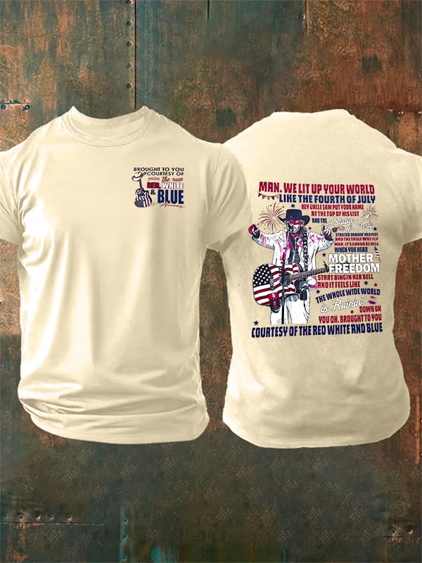 Camiseta de hombre con estampado rojo, blanco y azul