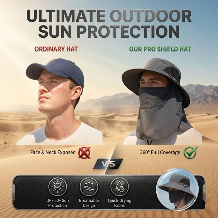 🎁Compra 1 y llévate 1 gratis🎁Sombrero de pescador de primavera/verano con protector facial desmontable para pesca al aire libre y protección para el cuello.