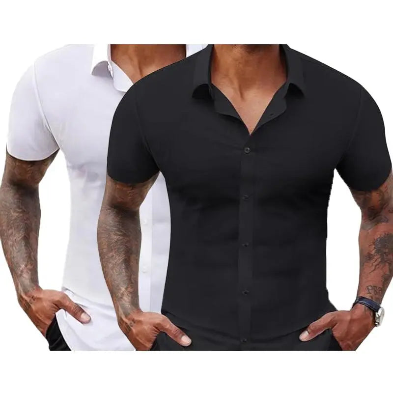2-Pack Men's Stretch Slim Fit Business Shirts Muscle Fit