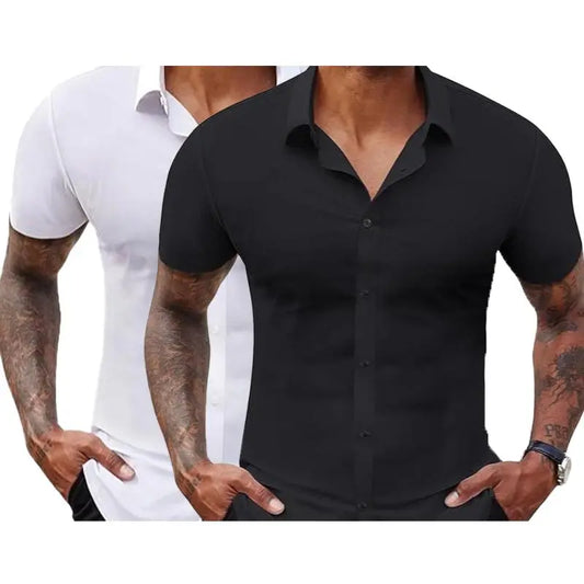 2-Pack Men's Stretch Slim Fit Business Shirts Muscle Fit
