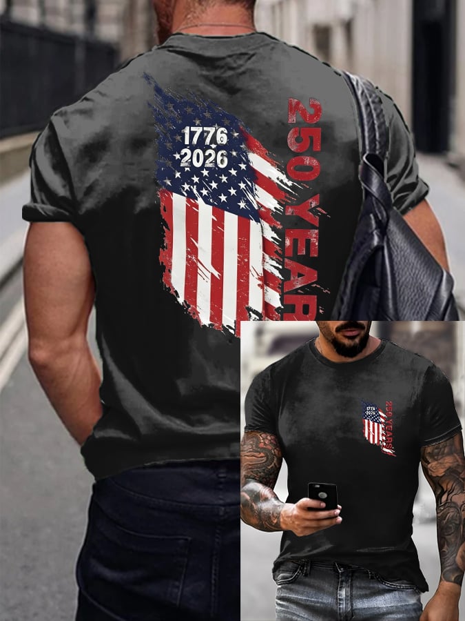 T-shirt décontracté imprimé pour homme, commémorant le 250e anniversaire américain