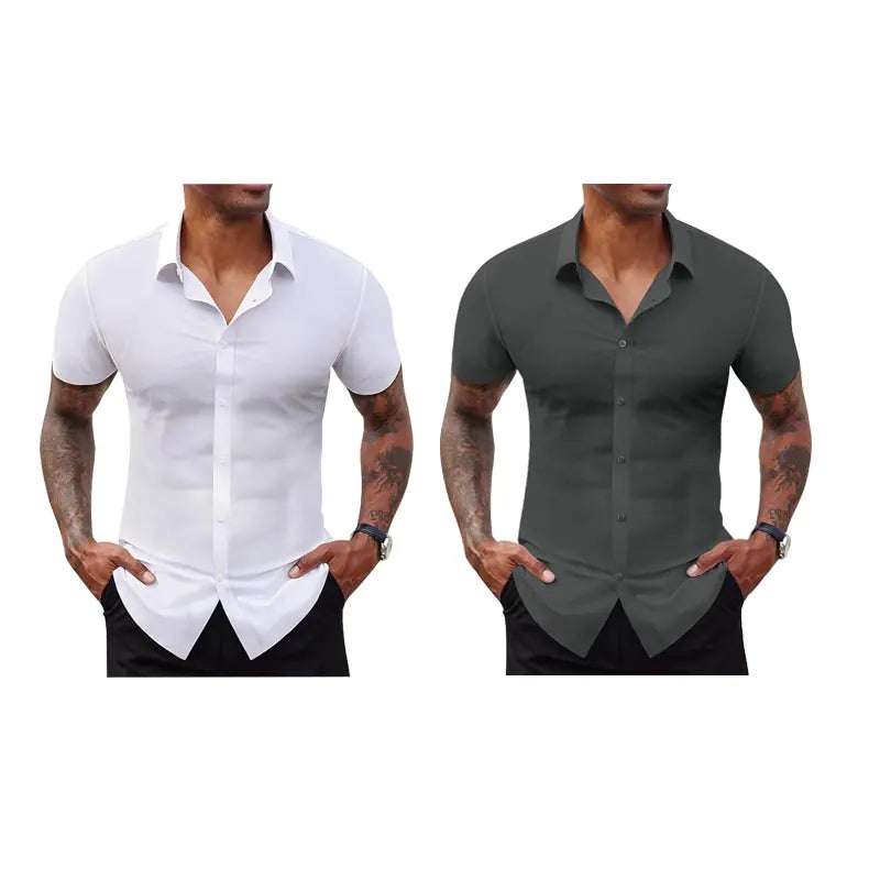 2-Pack Men's Stretch Slim Fit Business Shirts Muscle Fit