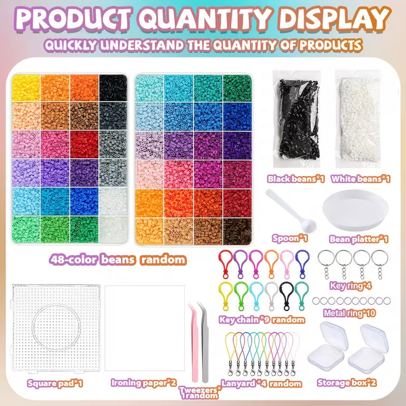 Füllbeutel für 2,6 mm große, mehrfarbige Perler-Perlen, DIY-Perlen-Set, inklusive Aufhängeschnur, Schlüsselanhänger, quadratischer Steckplatte, Aufbewahrungsbox, Pinzette, geeignet für Geburtstage, Schulabschlüsse, Valentinstag, Ostern und andere Anlässe.