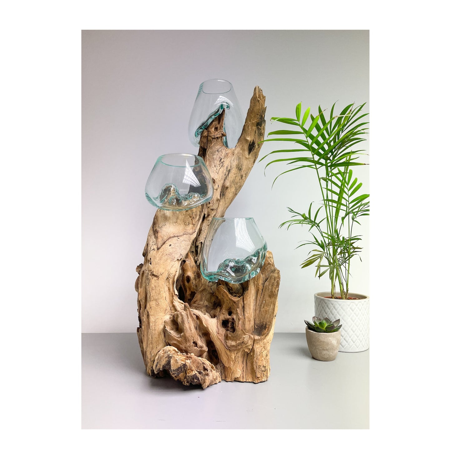 Triple Melted Glass Bowl on Driftwood